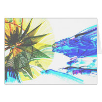 Yellow and Blue Zoomed Rides on White Abstract Greeting Card