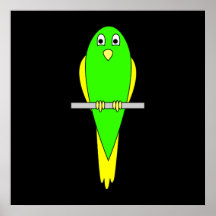 Yellow and Green Bird. Parakeet. Black Posters