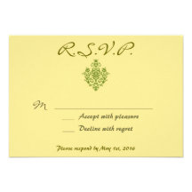 Yellow and Green Damask RSVP Wedding and Parties Custom Invitations