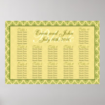 Yellow and Green Damask Seating Chart Posters
