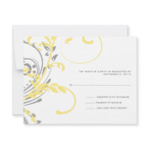 Yellow and Grey Double Floral Wedding RSVP Invite