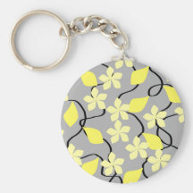 Yellow and Grey Flowers. Floral Pattern. Key Chains