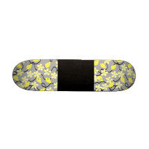 Yellow and Grey Flowers. Floral Pattern. Custom Skateboard