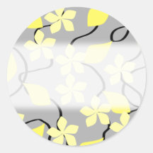 Yellow and Grey Flowers. Floral Pattern. Round Stickers