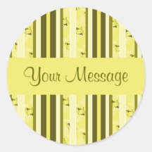 Yellow and olive green stripes round stickers