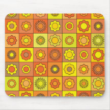 Yellow and Orange Hippie Flower Pattern Mousemats