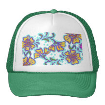 Yellow and Pink Mehndi Flowers Hat