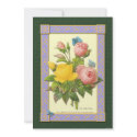 Yellow and Pink Roses Botanical Art Invitations