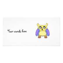 Yellow and purple owl custom photo card