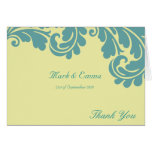 Yellow and teal damask wedding Thank you card