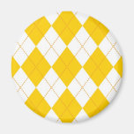 Yellow and White Argyle Pattern Fridge Magnet