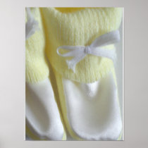Yellow and White baby booties / Socks Posters