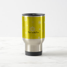 Yellow and white snowflakes pattern mugs