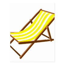 yellow and white striped wooden beach chair.png postcard