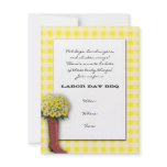 Yellow and White Tablecloth with Boot Bouquet invitations