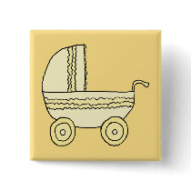 Yellow Baby Pram. Pinback Buttons