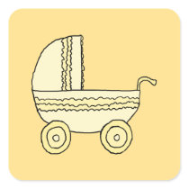 Yellow Baby Pram. Square Stickers