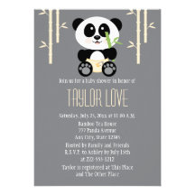 Yellow Bamboo Panda in Diapers Baby Shower Personalized Announcement