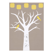 Yellow Birds In A Tree and Paper Lanterns Wedding Personalised Announcement
