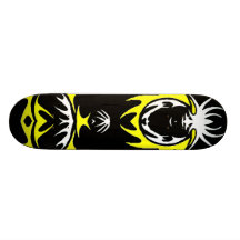 yellow, black and white dragon skateboard deck