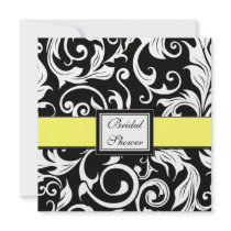 Yellow & Black Damask Bridal Shower Invitations