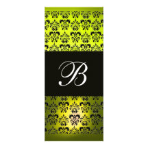 YELLOW  BLACK  DAMASK MONOGRAM ,white Invites