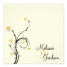 Yellow Black Floral Swirls Cream Post Wedding Announcements