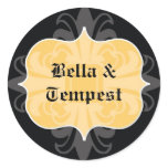 Yellow black goth punk name tag wedding favour stickers