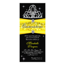 Yellow Black Princess Tiara Quinceanera tea length Personalized Announcement