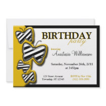 Yellow Black & White Butterfly Birthday Invites