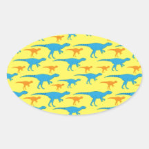 Yellow Blue Orange Dinosaur Designs Pattern Gifts Oval Sticker