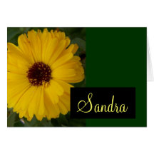 Yellow Calendula Flower Card with Name