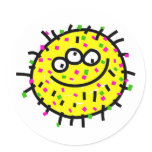 Yellow Cartoon Germ Round Sticker