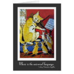 Yellow Cat Playing Violin for Dancing Rats Greeting Card