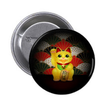 Yellow Ceramic Maneki Neko Button