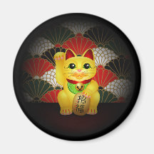 Yellow Ceramic Maneki Neko Refrigerator Magnets