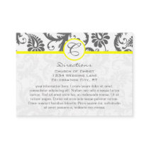 Yellow & Charcoal Grey Damask Wedding Info Cards Business Card Template