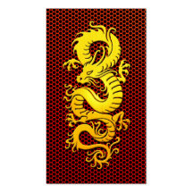 Yellow Chinese Dragon on Steel Mesh Business Card Template
