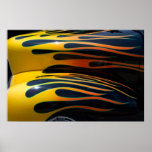 Yellow Classic Car Flames Poster