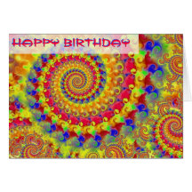 Yellow Crazy Fractal Birthday Card