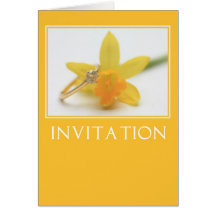 yellow daffodil and diamond ring invitation greeting cards