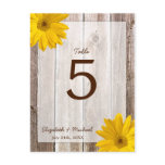 Yellow Daisy Rustic Barn Wood Wedding Table Number postcards