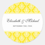 Yellow Damask Round Wedding Favour Label Stickers