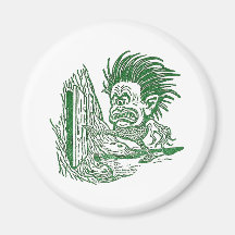 Yellow Dwarf Kicks Open Door in Tree Trunk Refrigerator Magnets