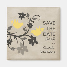 Yellow Floral Lovebirds Save the Date Magnet