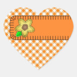 Yellow Flower  Gingham Background Heart Sticker