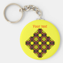 Yellow Flower Kaleidoscope Pattern Abstract Art Keychain