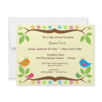 Yellow Four Birds Floral Baby Shower Invitation