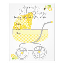 Yellow Gingham Baby Buggy invitations