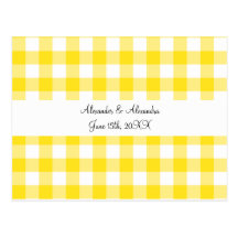 Yellow gingham pattern wedding favours post cards